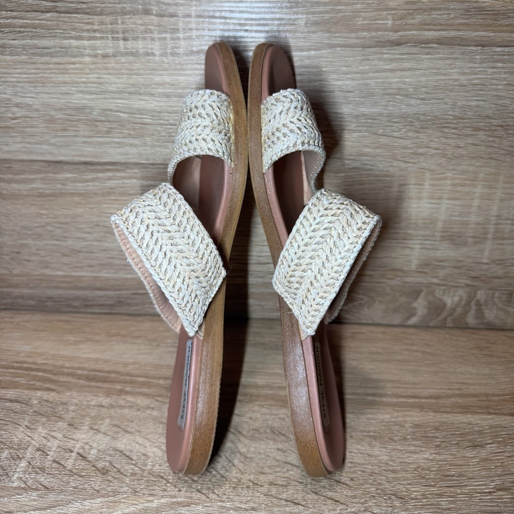 Steve Madden Beige Woven Dual Strap Slides Sandals Tan Size 8.5 Slip On Shoes - Picture 8 of 10
